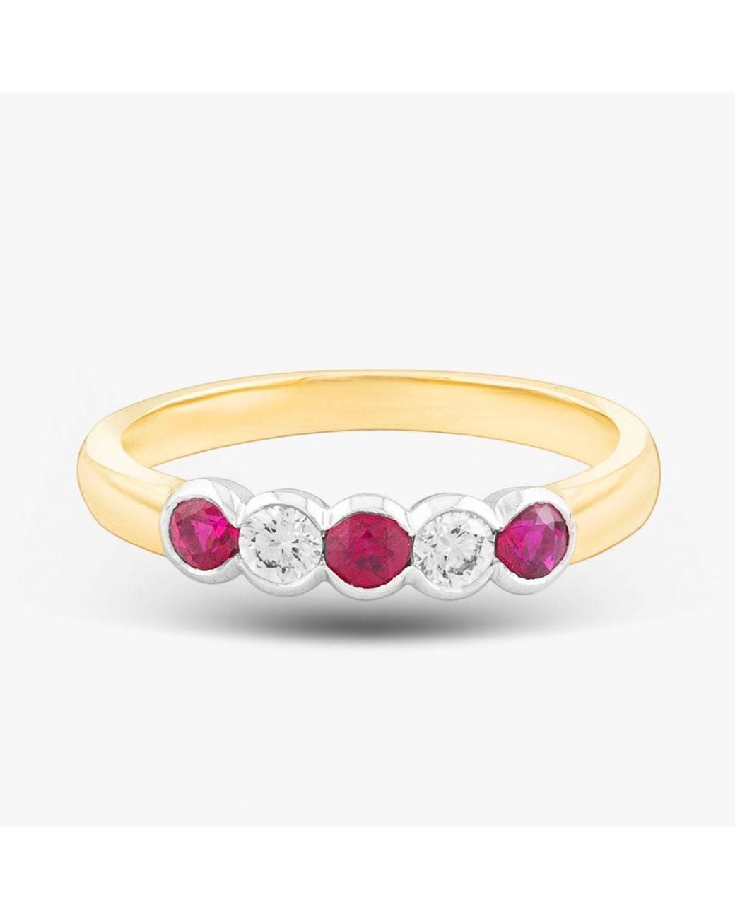 T.H.Baker Pink 18Ct Brilliant Cut Ruby & Diamond Five Stone Ring 33680G5 N