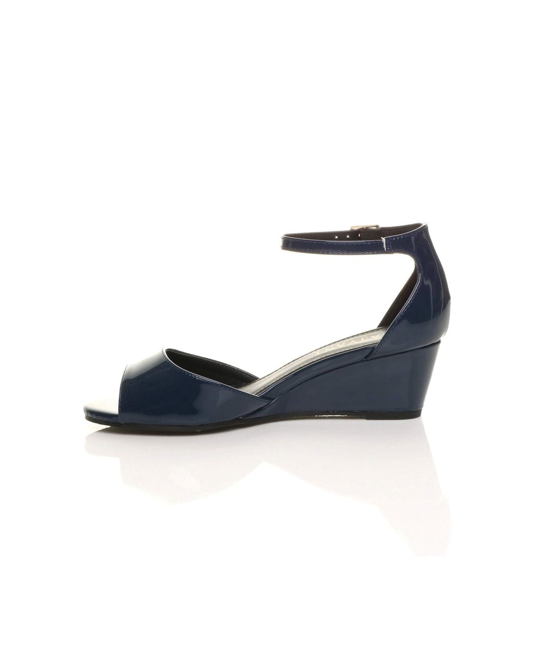 AJVANI Black Mid Wedge Heel Ankle Strap Sandals