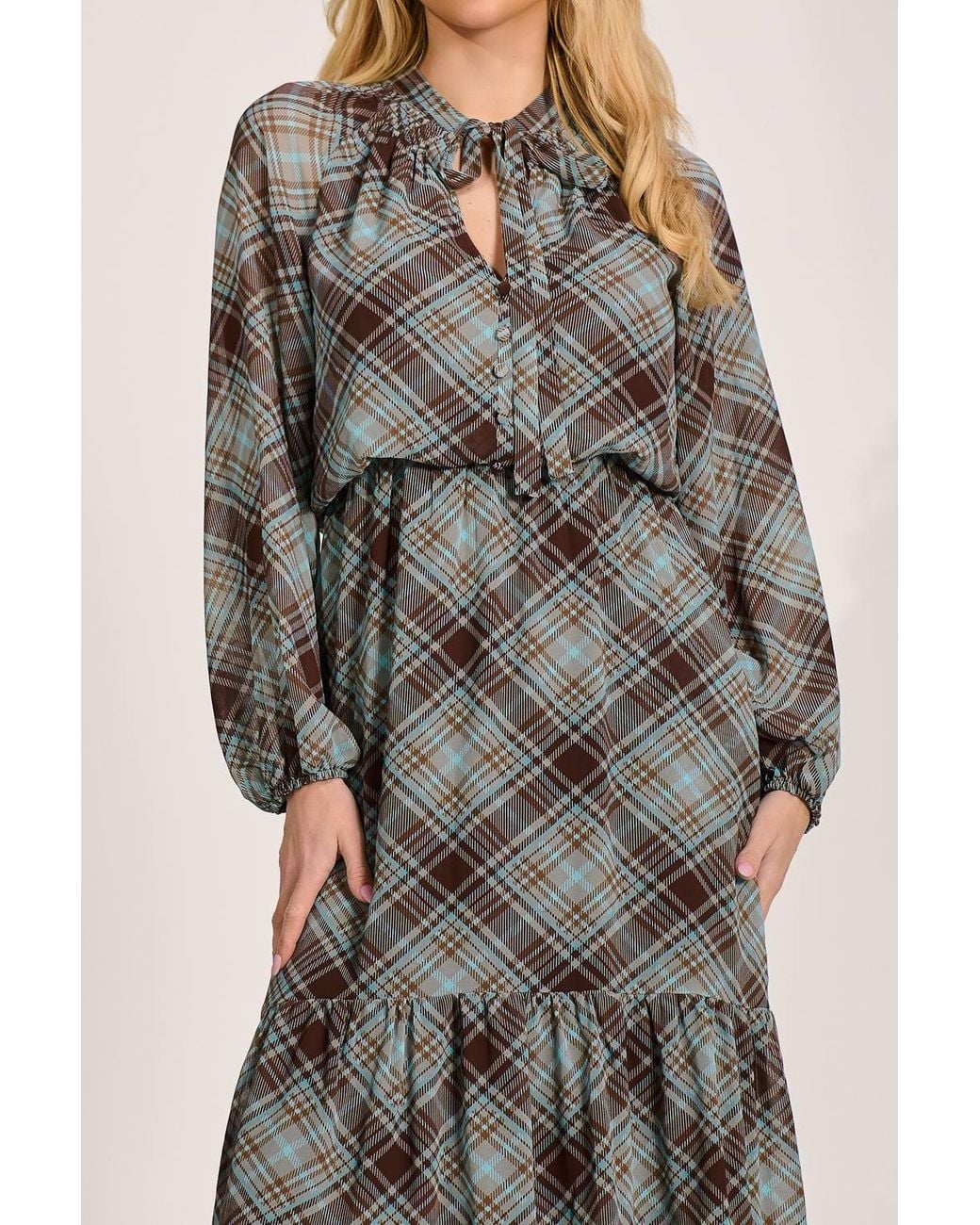 Jolie Moi Brown Chiffon Long Sleeve Tiered Maxi Dress