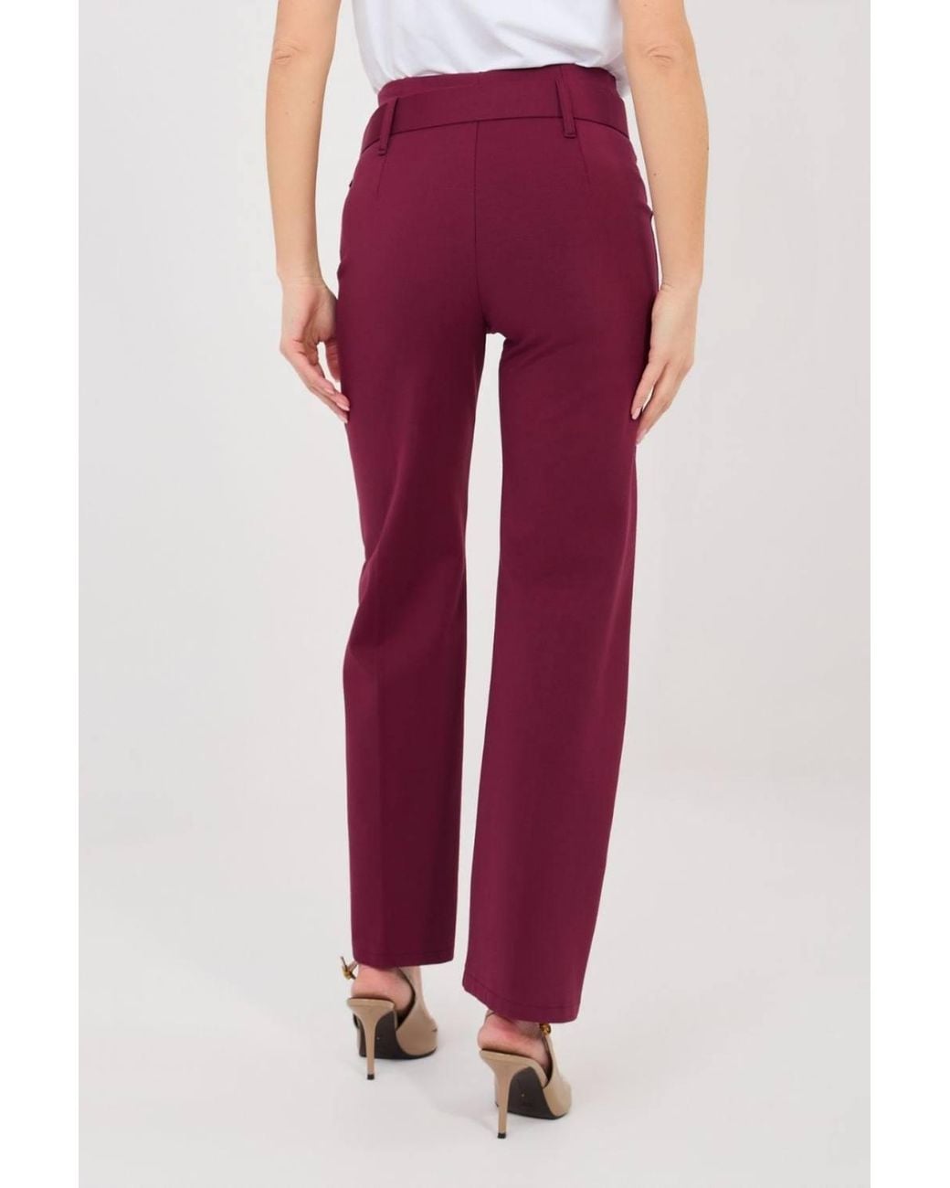 Love Lace Red Viscose High Waisted Straight Trousers