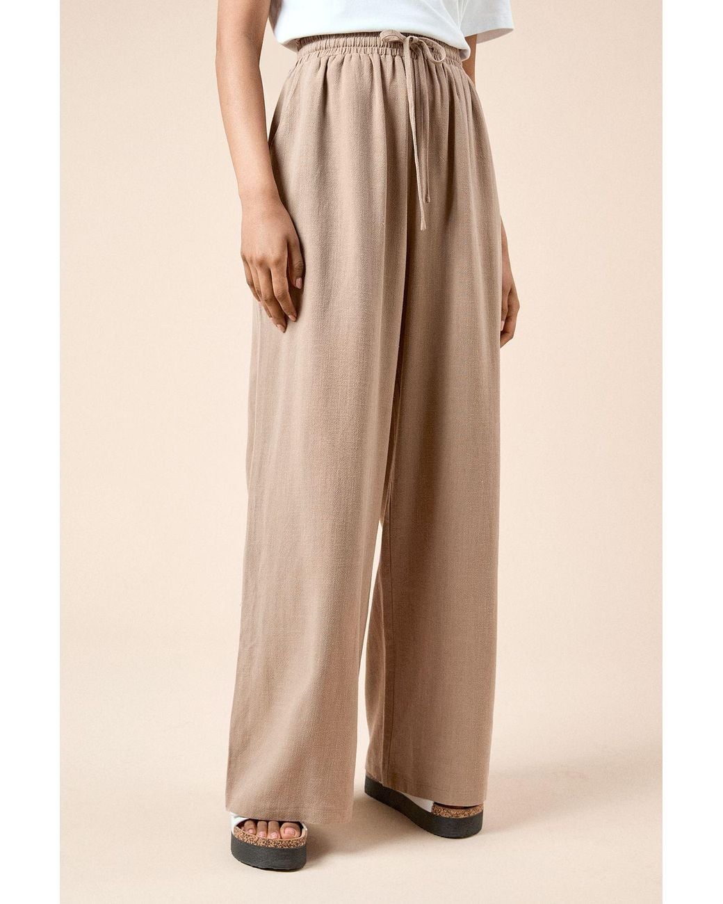 Dorothy Perkins Natural Petite Tie Waist Woven Trouser