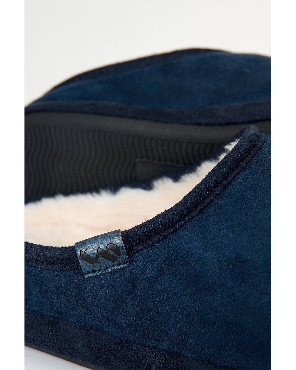 Threadbare Blue Faux Suede Faux Fur Lined Mule Slippers for men