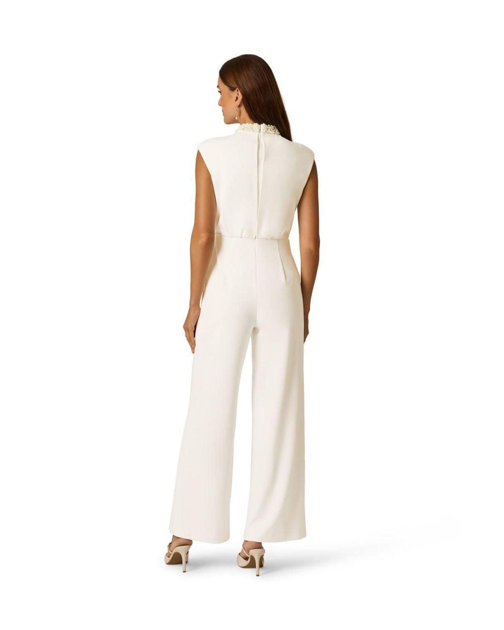 Adrianna Papell White Embellished Crepe Jumpsuit