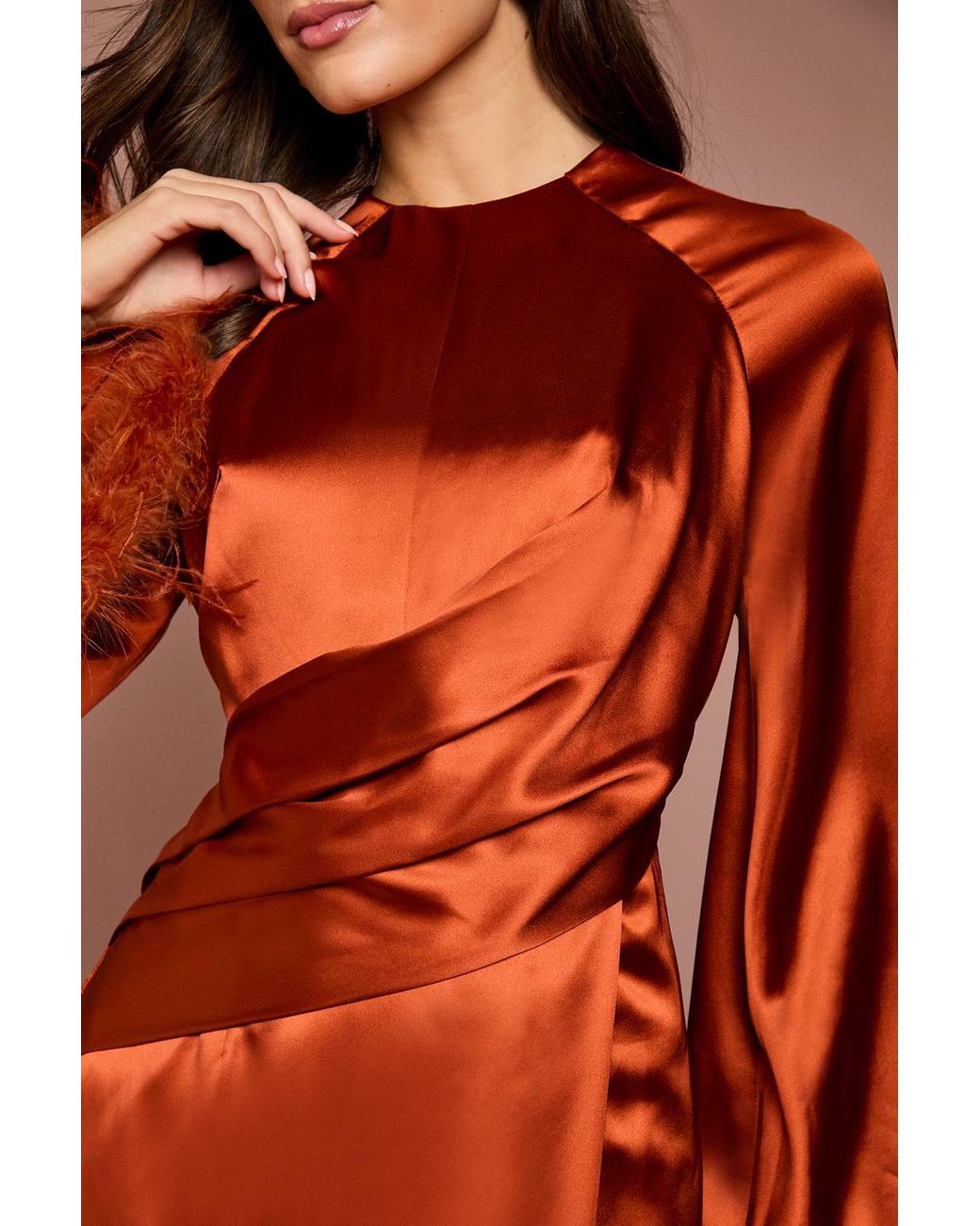 Coast Red Feather Trim Satin Maxi Dress
