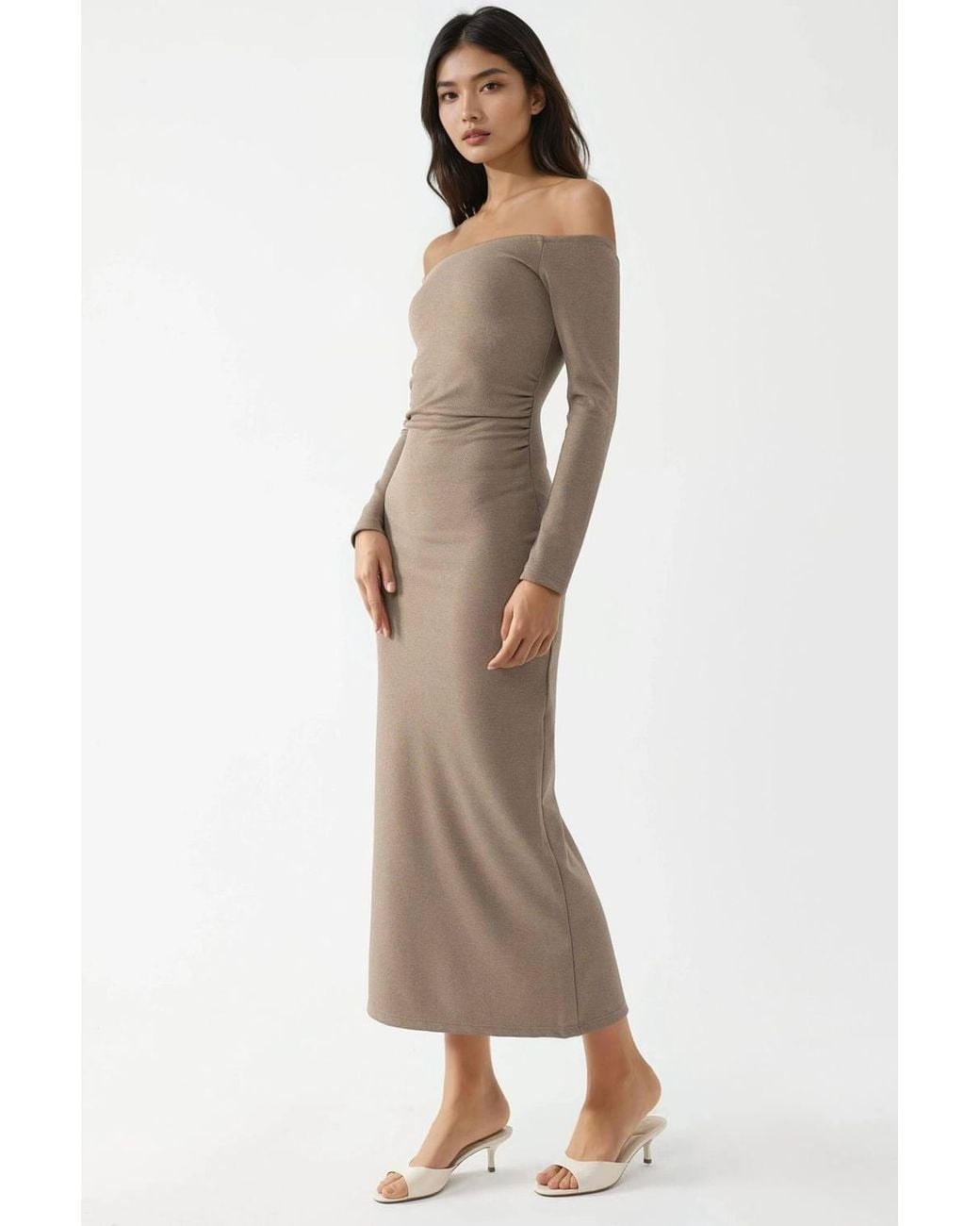 Busem Natural Off-Shoulder Bodycon Maxi Dress