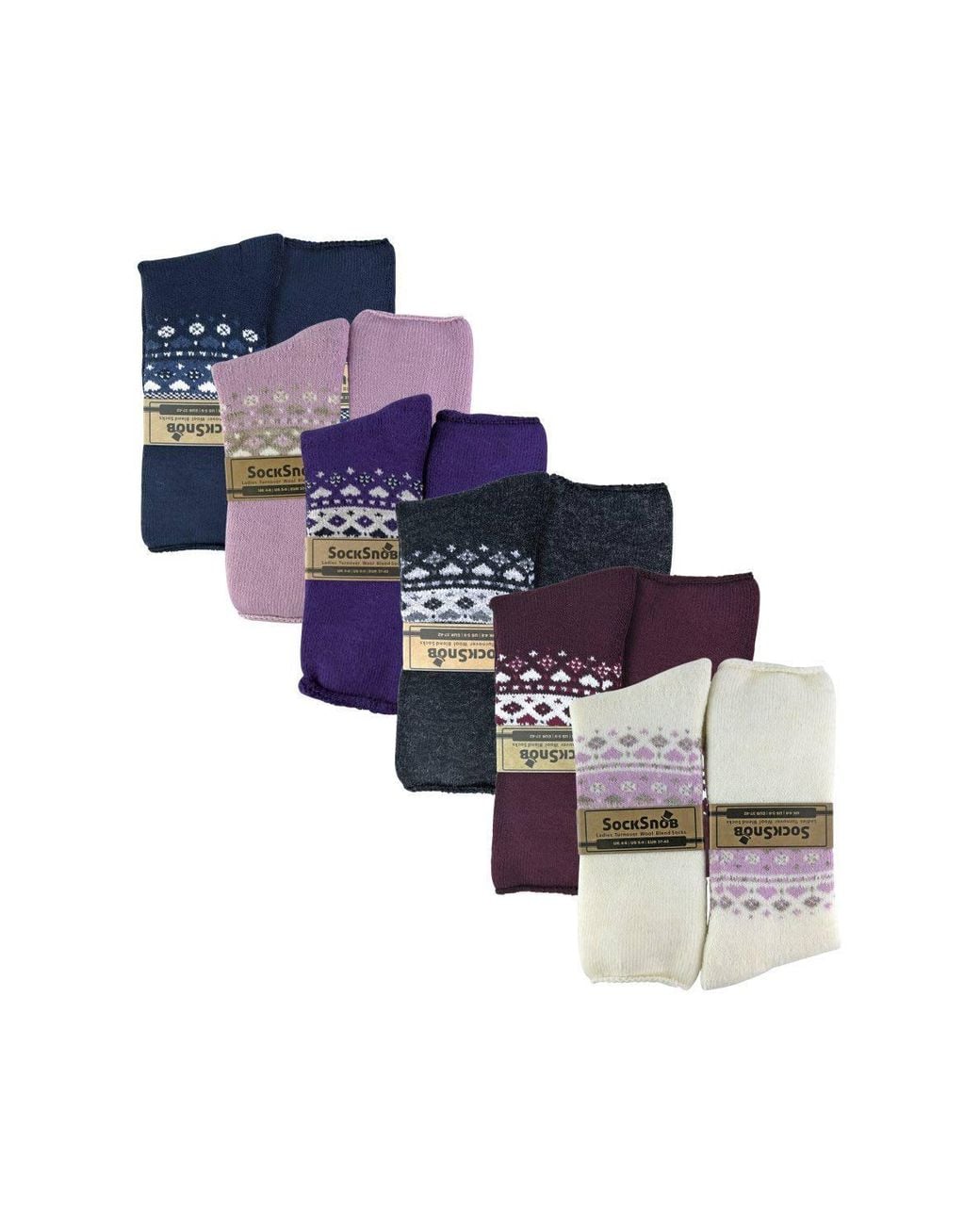 Sock Snob Multicolor 6 Pairs Wool Bed Socks Turnover Top Thermal Fairisle Winter