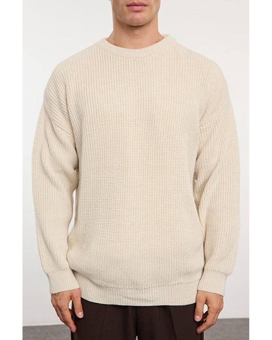 WOVCOR Natural Crew Neck Knit Sweater for men