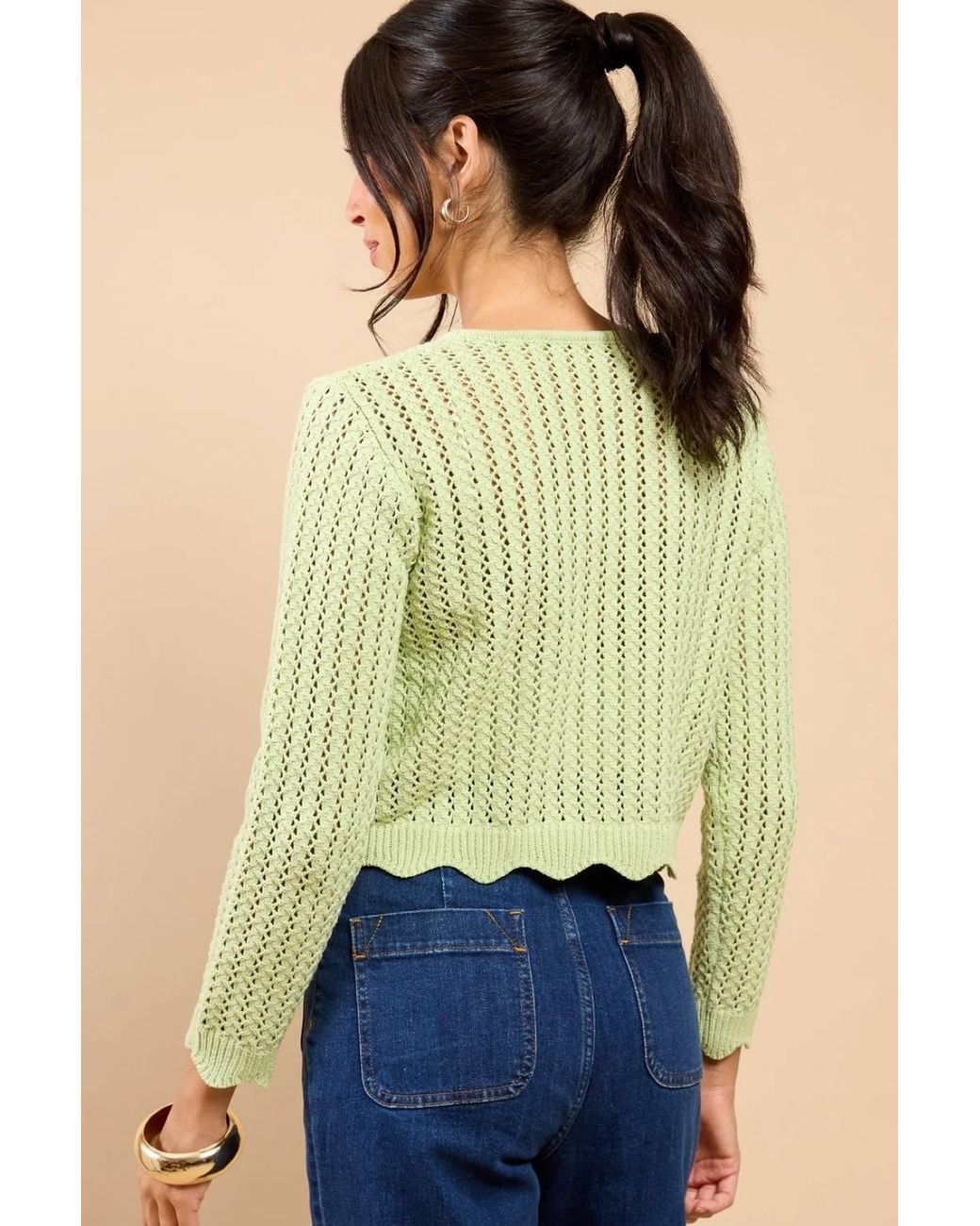 Little Mistress Blue Sage Crochet Rosette Detail Cardigan
