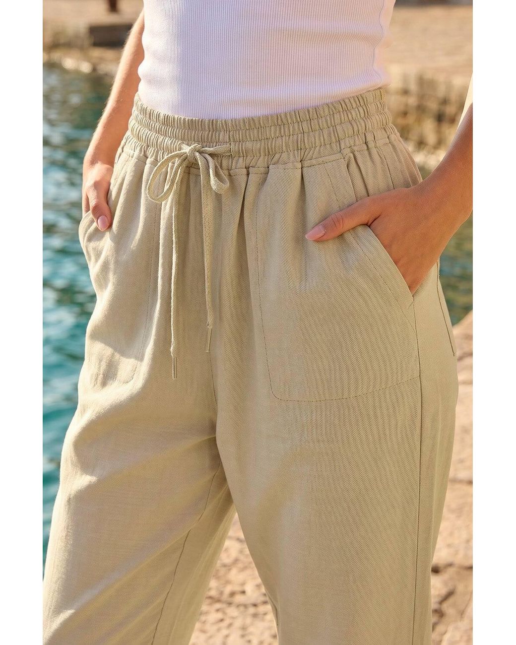 Roman Natural Petite Elasticated Waist Trouser