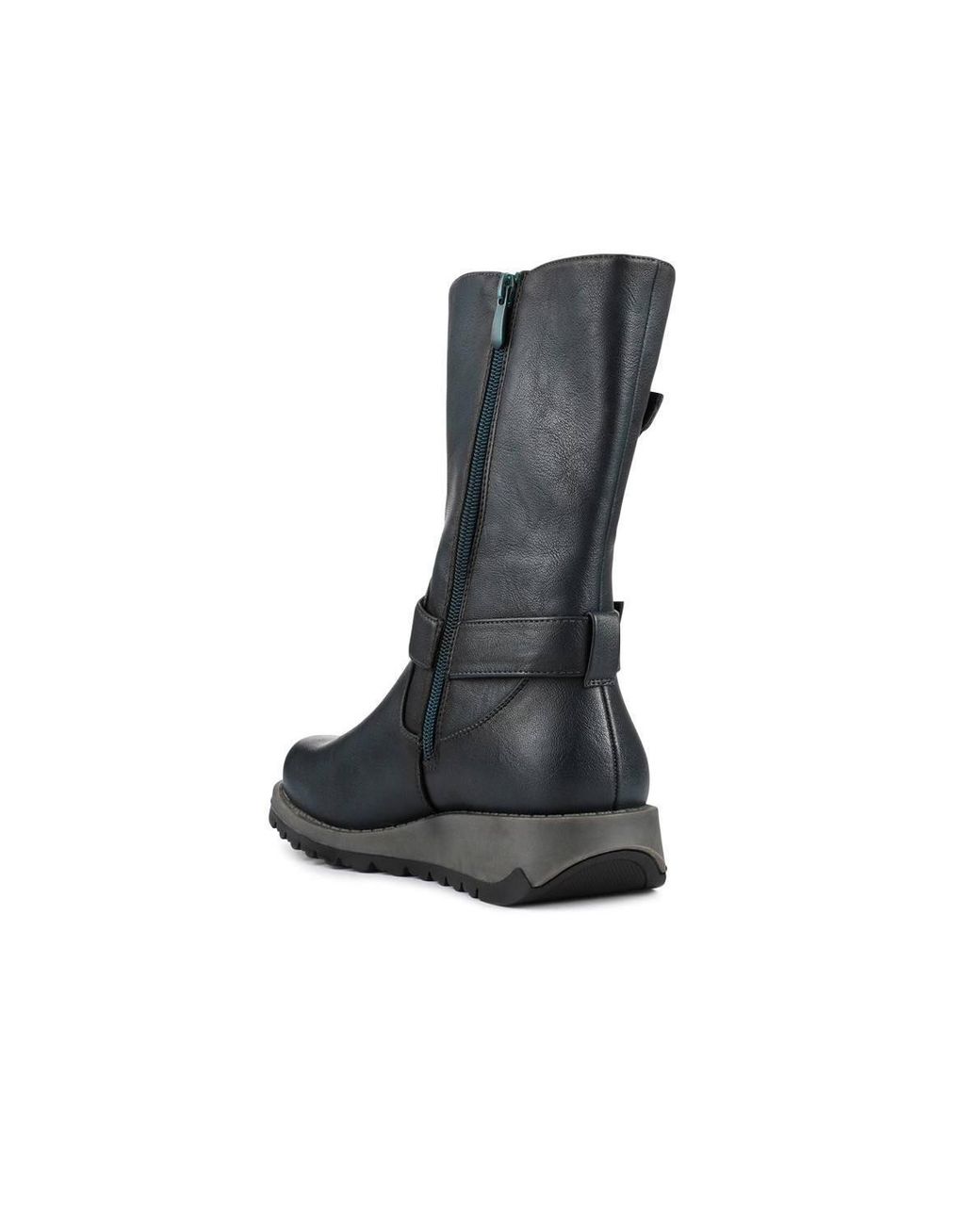 Pavers Black Dual Buckle Calf Length Boots