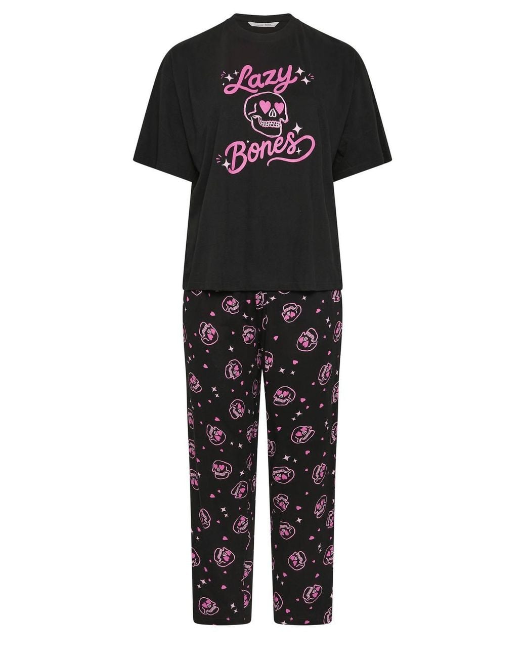 Yours Black 'Lazy Bones' Skull Pyjama Set