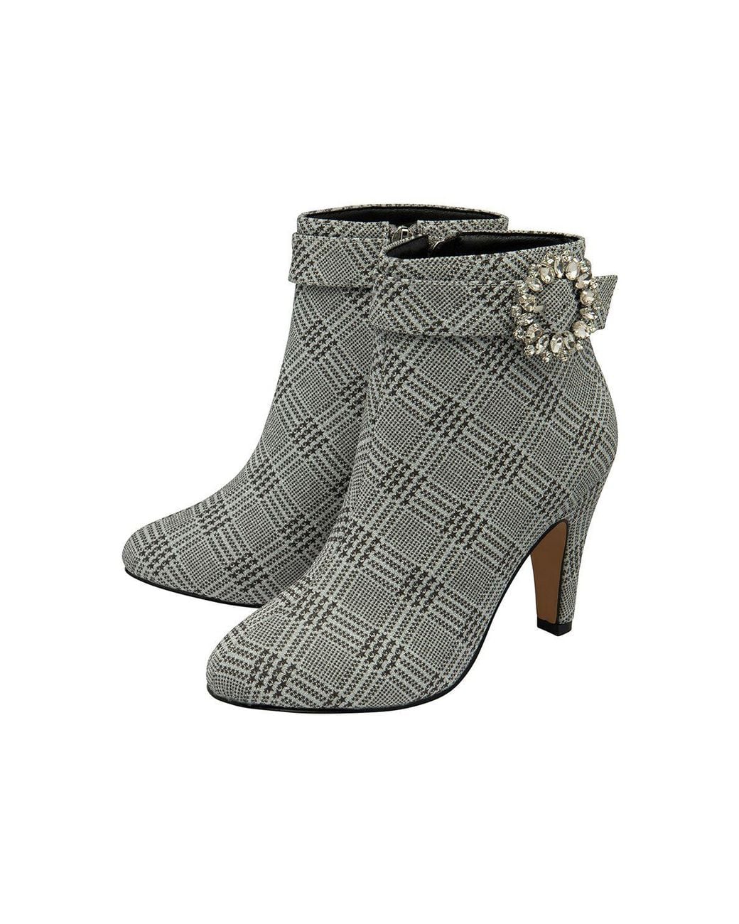 Lotus Gray Check-Print 'Adele' Heeled Ankle Boots