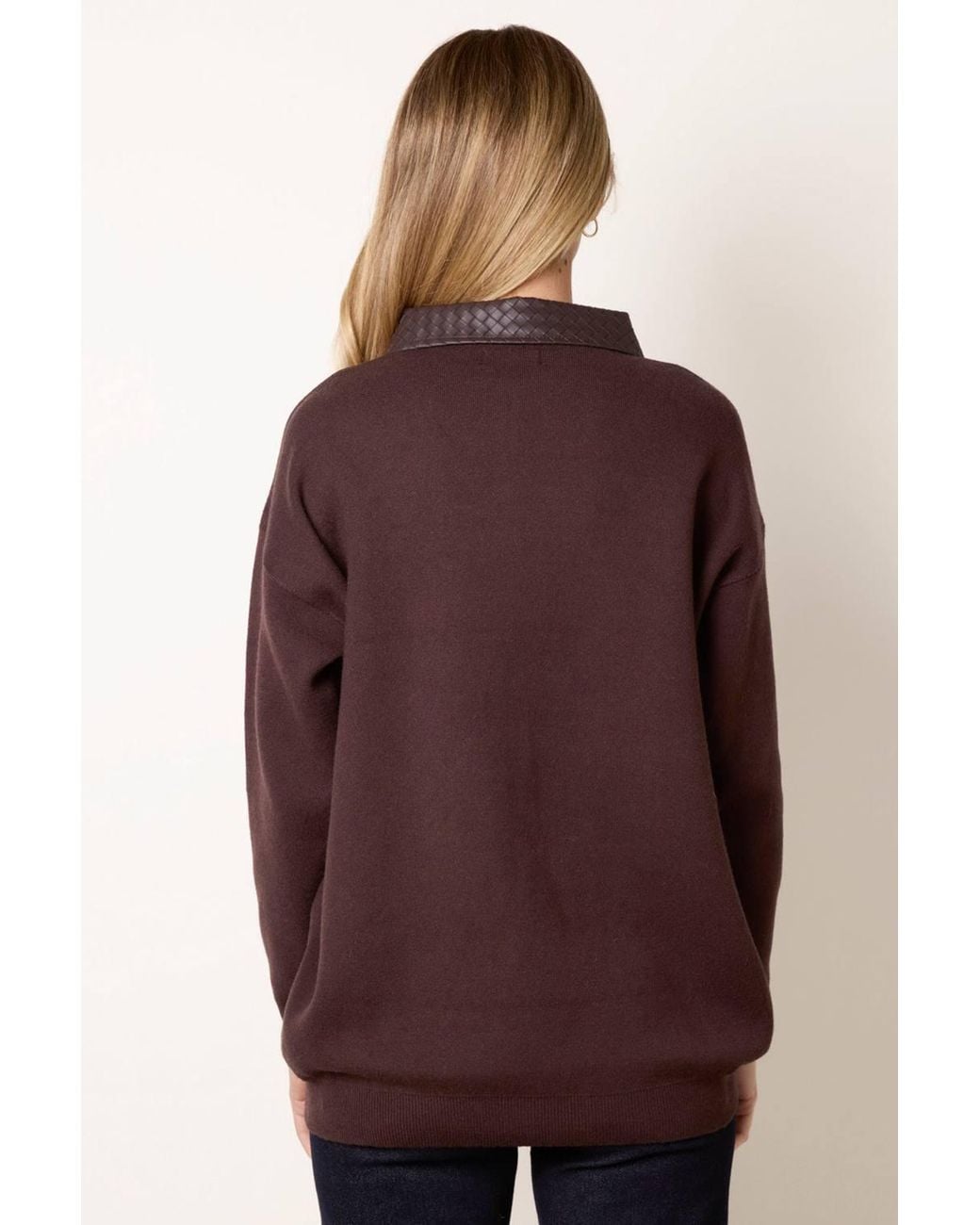 Blue Vanilla Brown Long Sleeve Button Up Collar Jumper