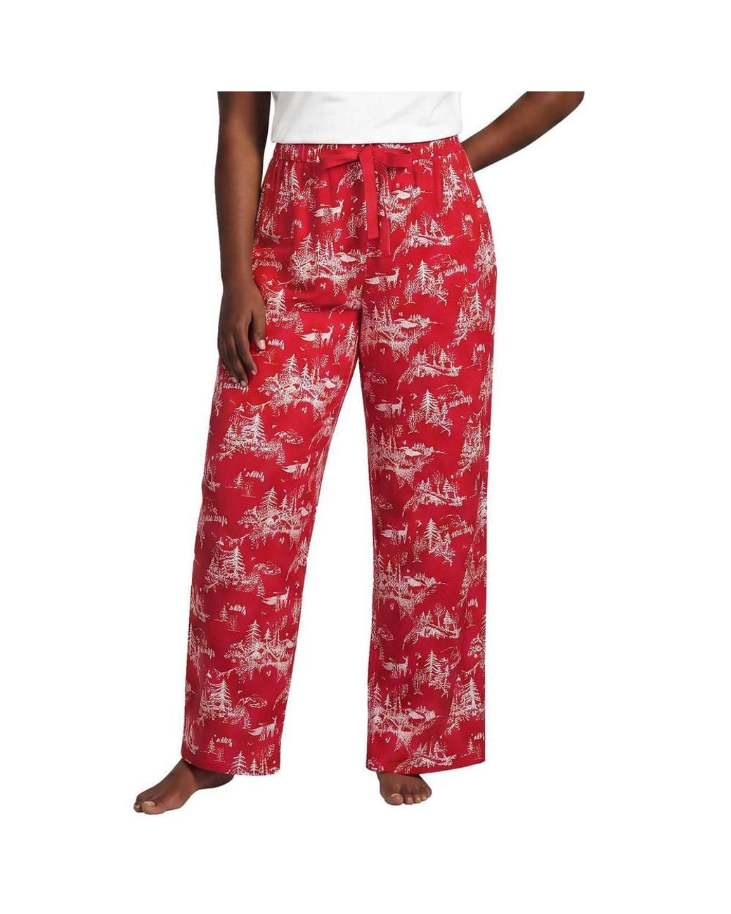 Lands' End Red Plus Pure Cotton Flannel Wide Leg Pyjama Bottoms