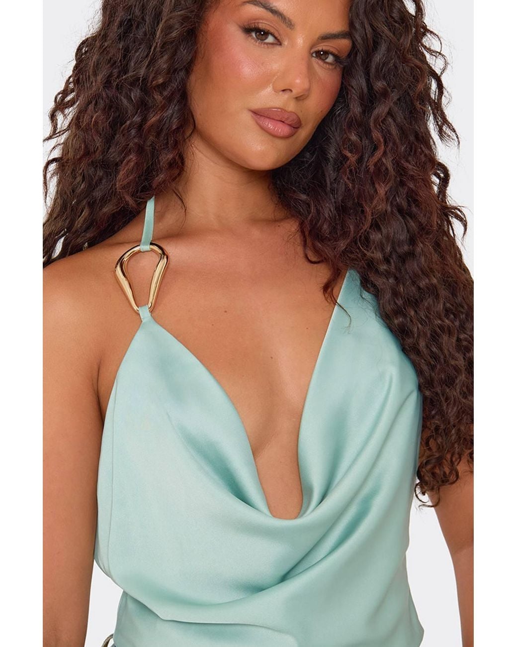EGO White Sleeveless Halter Neck Satin Top