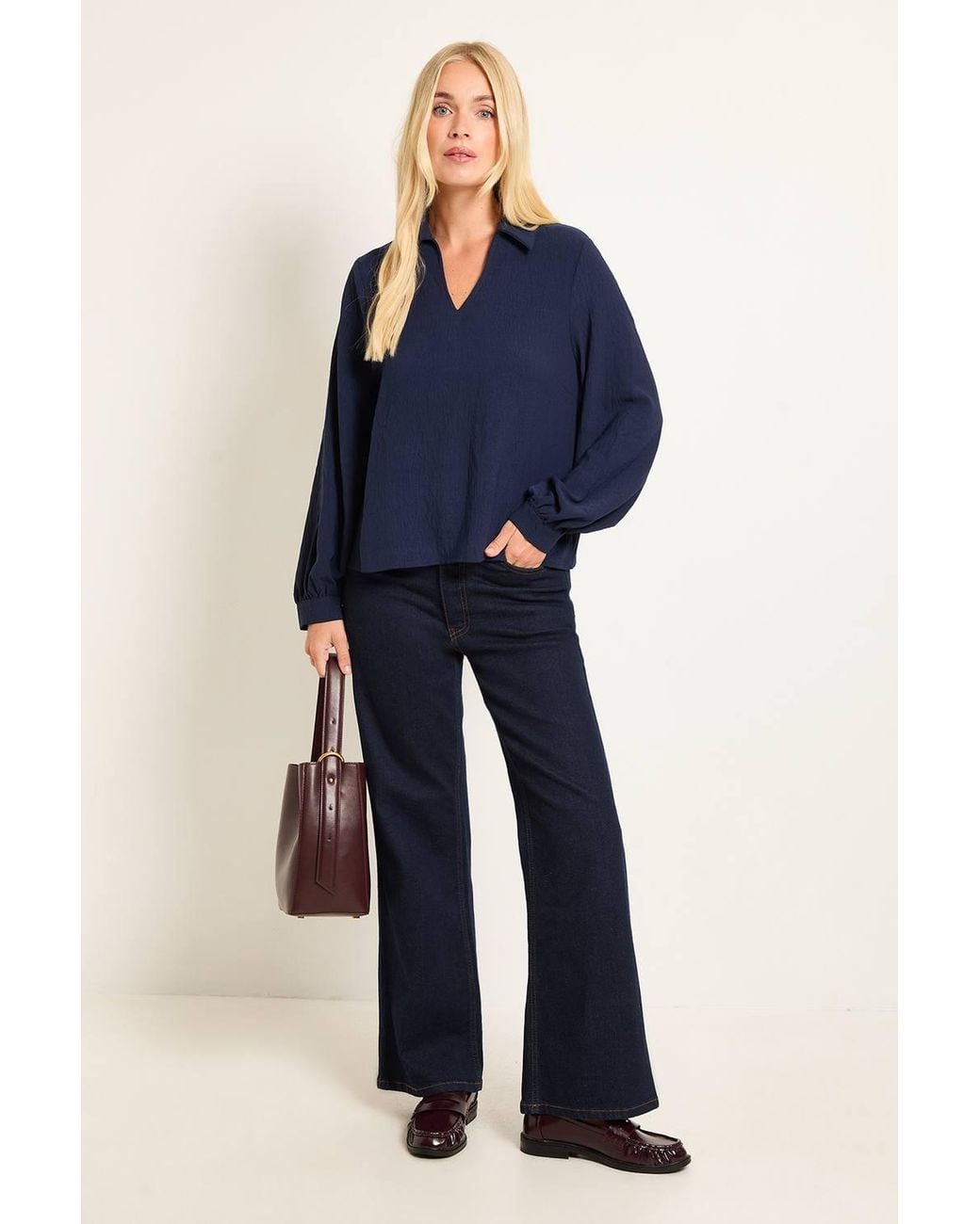Wallis Blue Petite Collared Woven Blouse