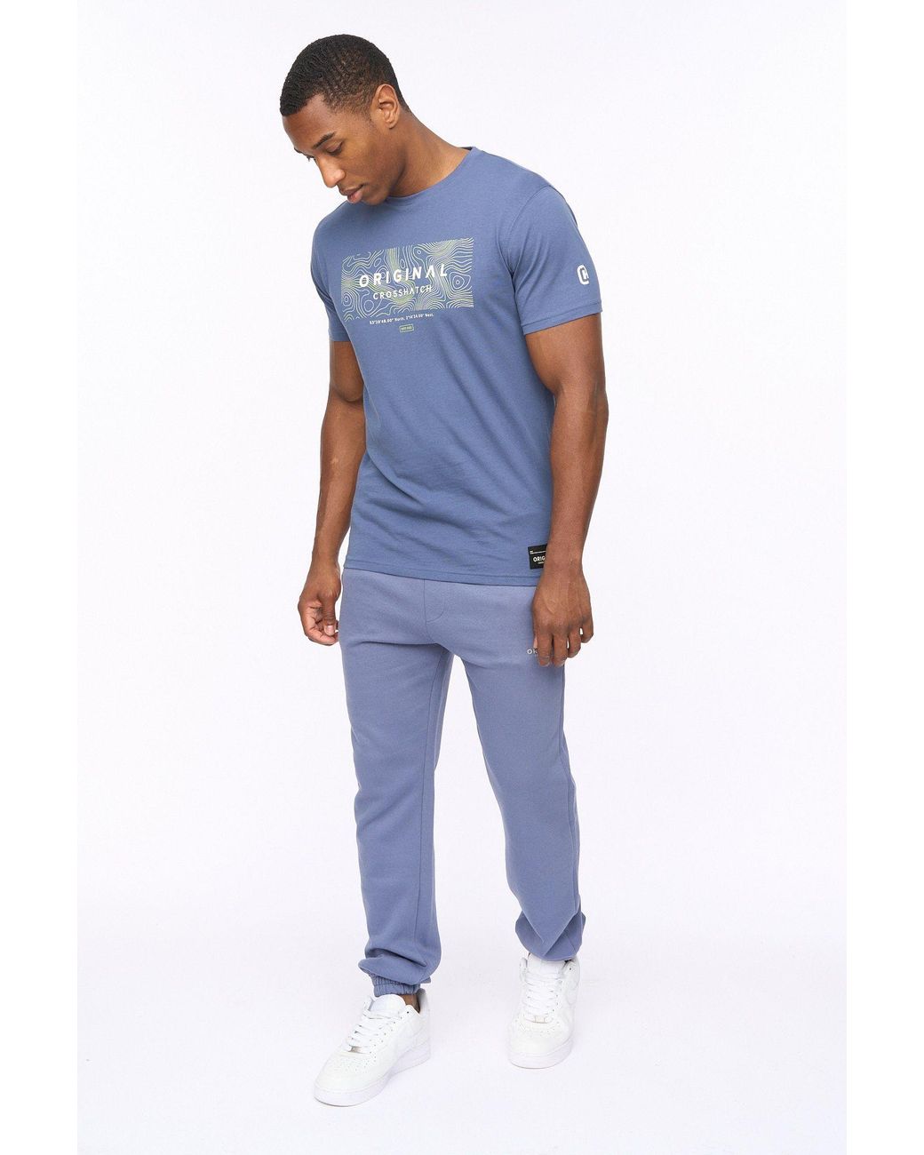 Crosshatch Blue Mappedout High-Build Graphic Logo Joggers With Branded Back Pocket for men