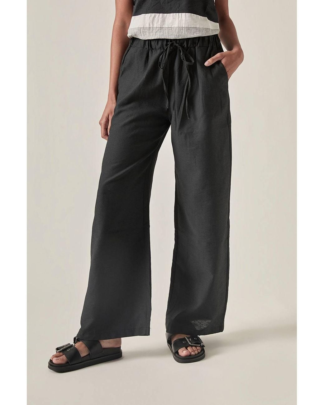 James Lakeland Black Linen Blend Drawstring Trousers