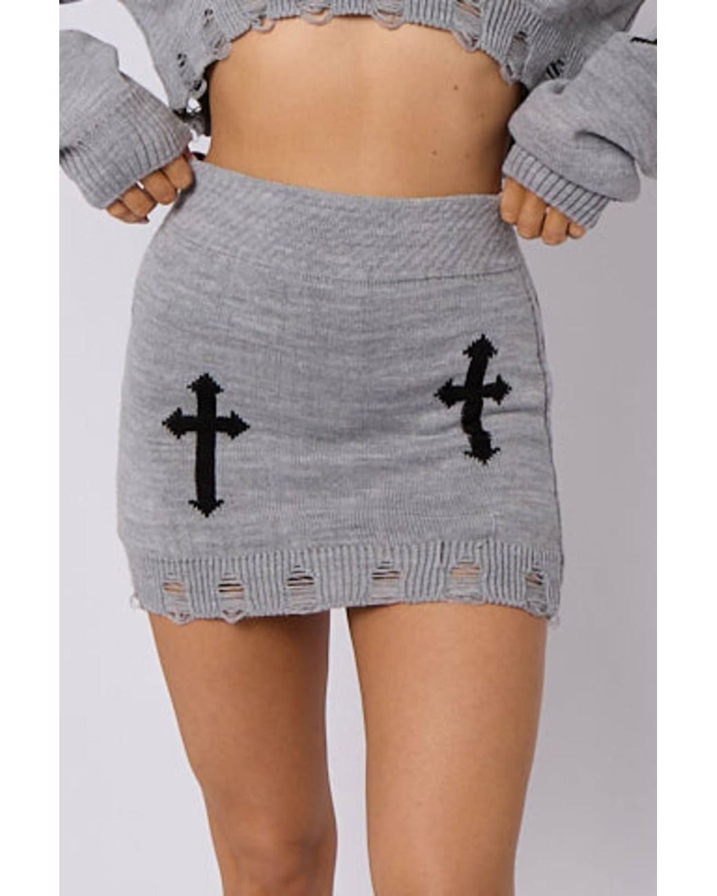 Stylewise Gray Crucifix Detail Knitted Crop Top