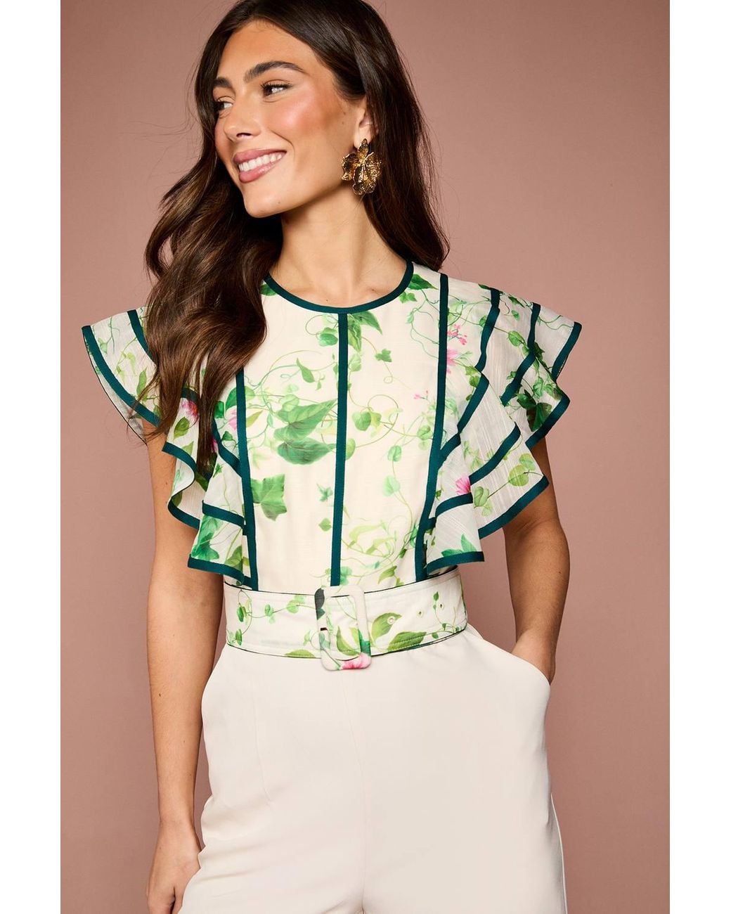 Coast White Ruffle Shoulder Printed Floral Jumpsuit
