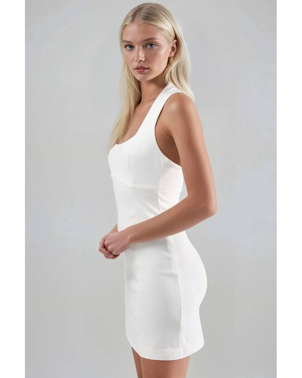 Hiccup White Bodycon Mini Dress With Halter Collar