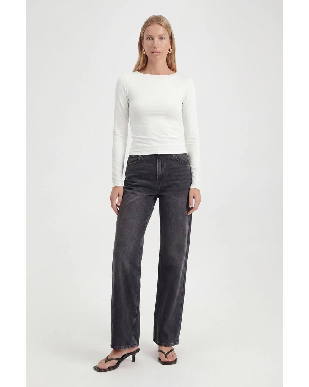 Roselle Blue Slinky Double Layer Crew Neck Long Sleeve Crop Top