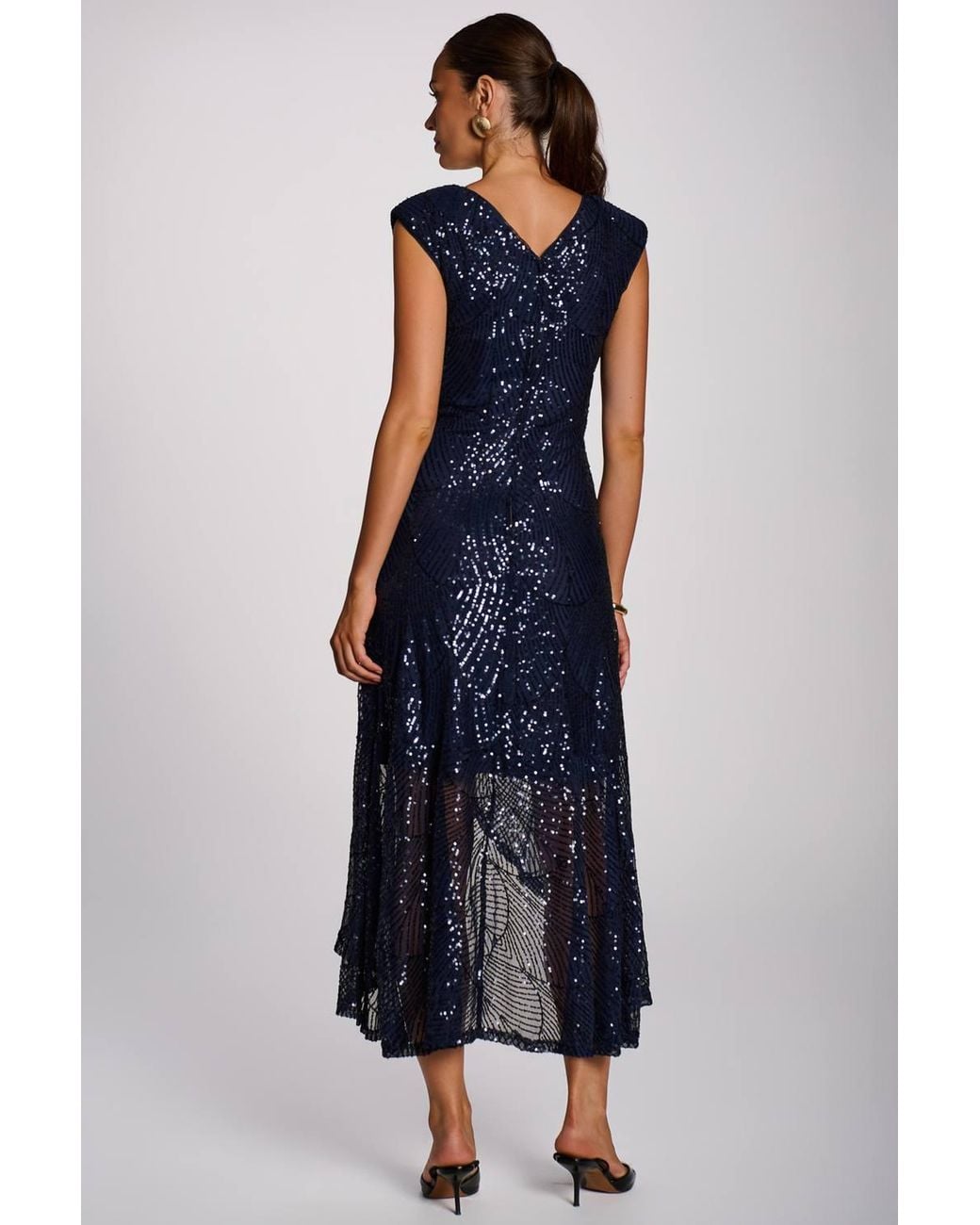 Jolie Moi Blue Sequin V Neckline Maxi Dress