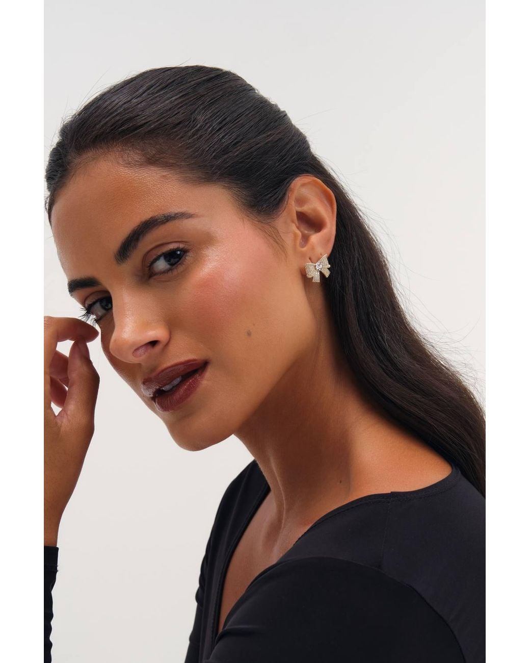 Jon Richard Metallic Plated & Pave & Crystal Bow Earrings