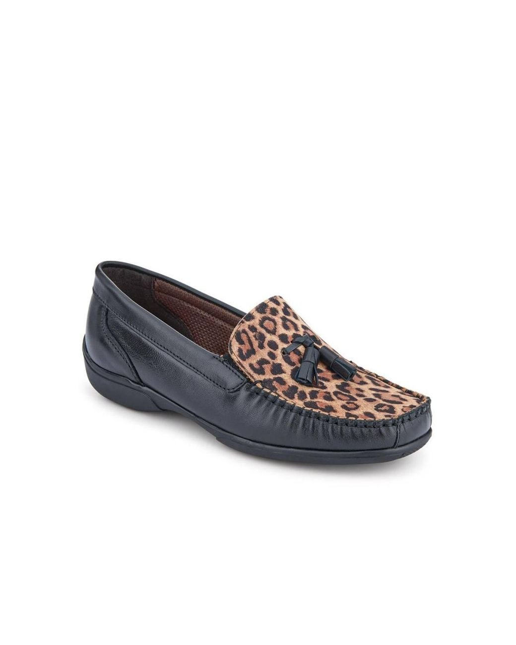 Pavers Black Embroided Panel Leather Loafers