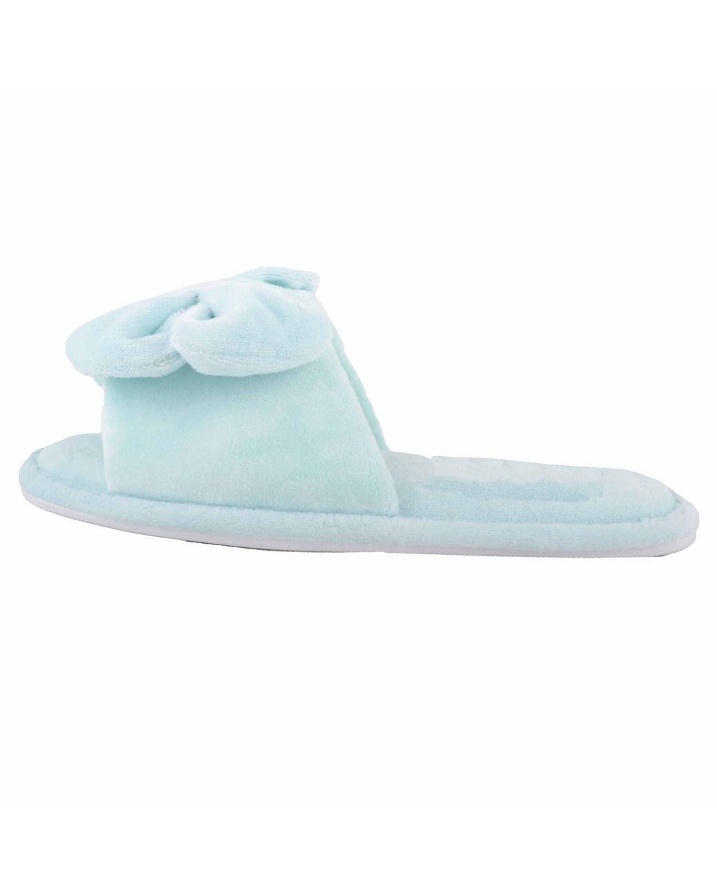 Absolute Footwear Blue Easy Slip On Velour Style Open Toe Mule Slipper With Bow Detail