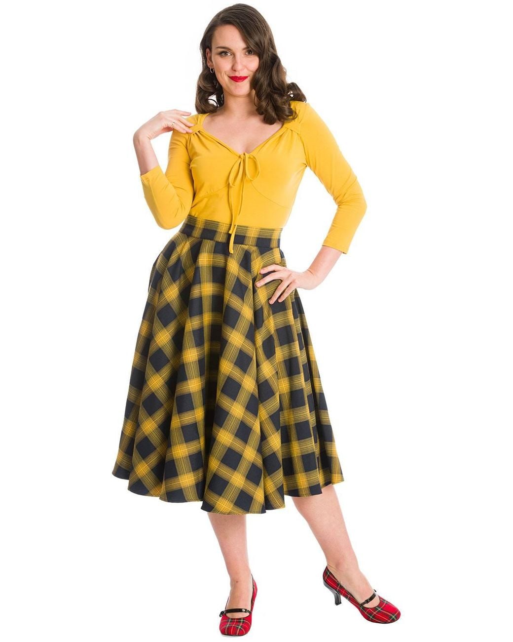 Banned Retro Yellow Sweet Check Swing Skirt