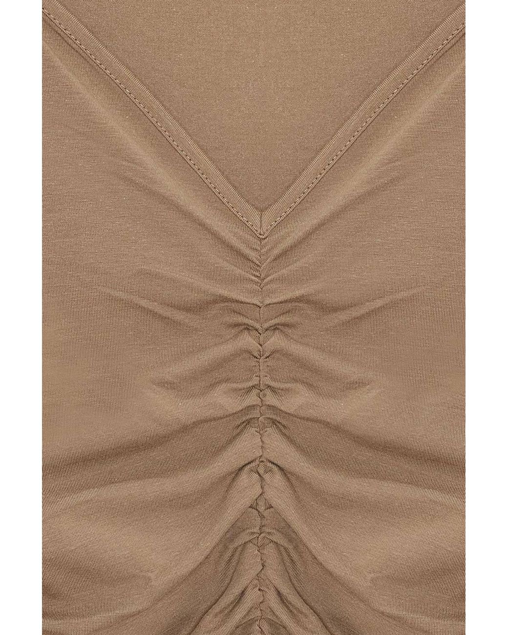 Dilvin Brown Slim Fit V-Neck Jersey Blouse