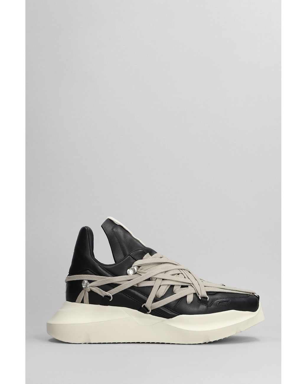 Rick Owens Megalaced Geth Run Sneakers In Black Leather for