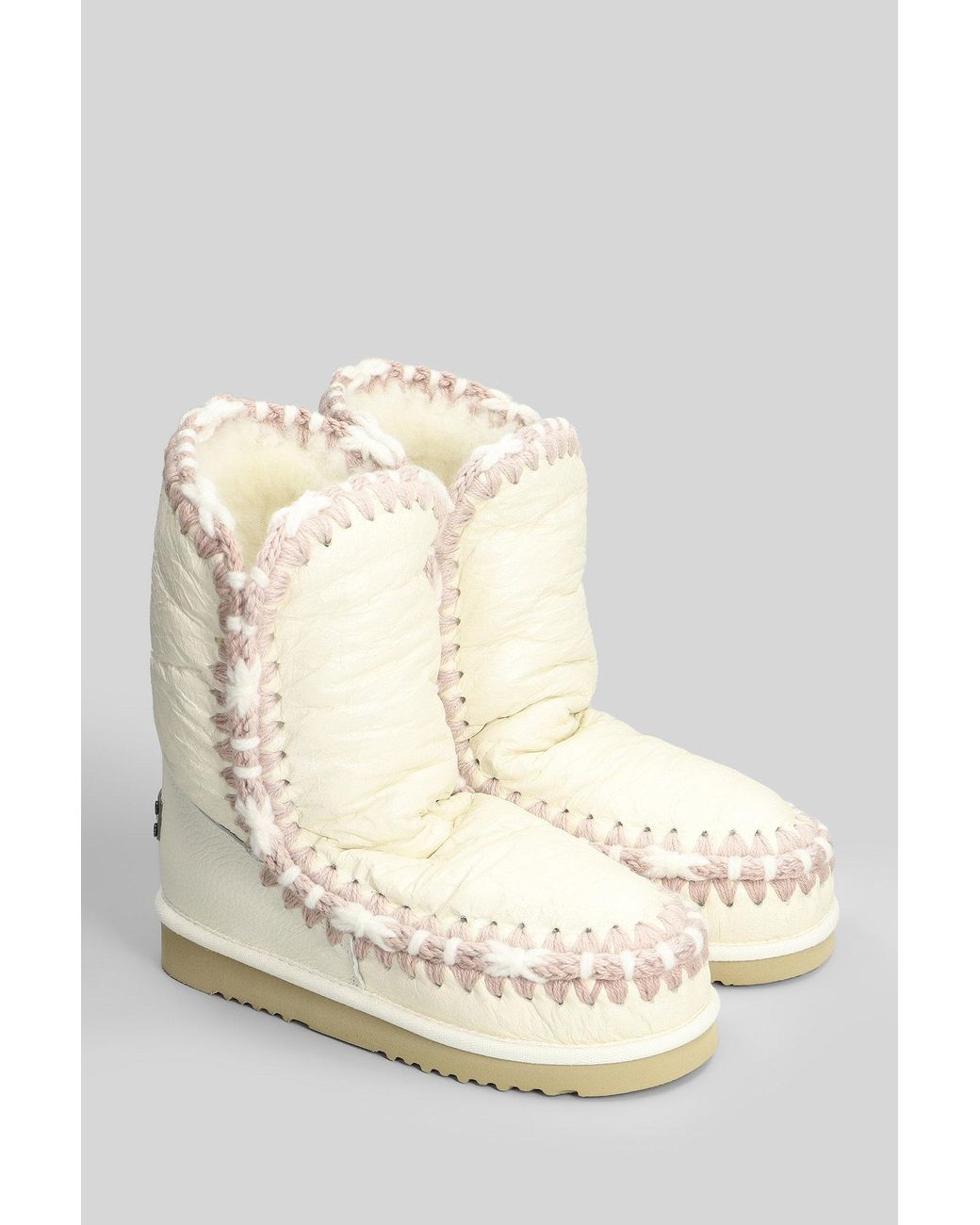 Mou Color Mou Eskimo 24 Low Heels Ankle Boots In White Leather in Natural | Lyst