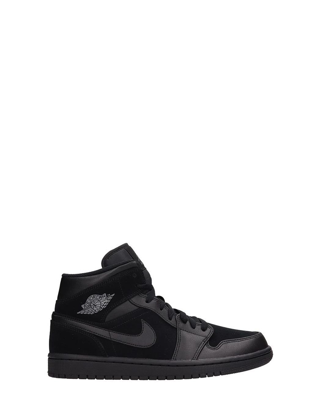 Nike Air Jordan 1 Mid Leather And Suede Sneakers in Black for Men | Lyst