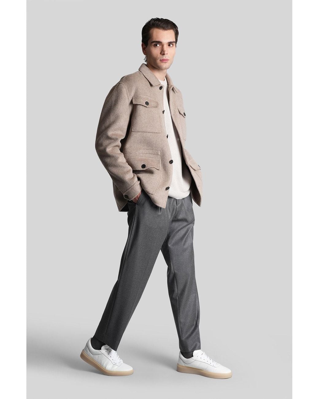 Grayed Natural Filed Jacket Casual Jacket In Beige Wool for men