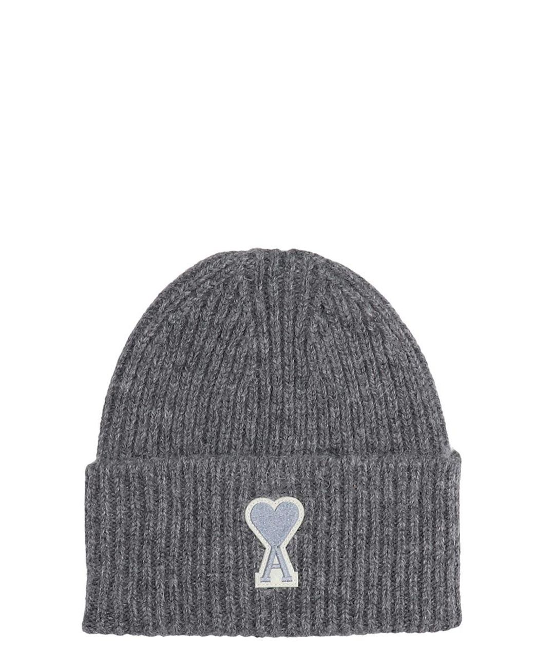 AMI Wool Ami De Coeur Beanie in Grey 