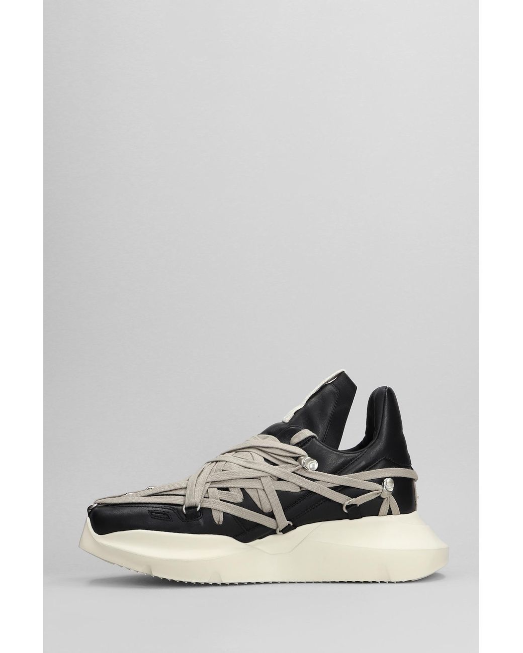 Rick Owens Megalaced Geth Run Sneakers In Black Leather for Men | Lyst