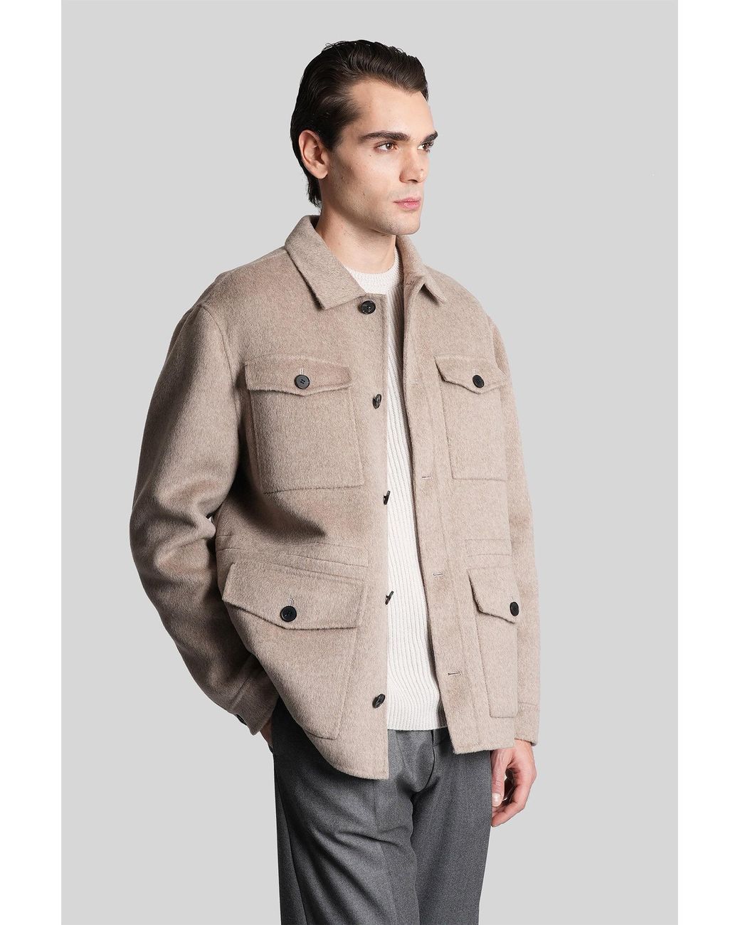 Grayed Natural Filed Jacket Casual Jacket In Beige Wool for men