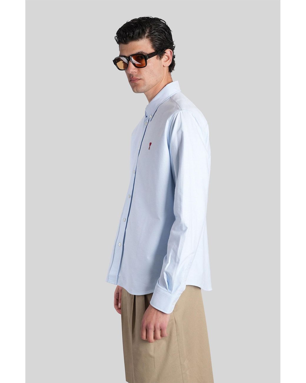 Camicia in Cotone Celeste di AMI in White da Uomo