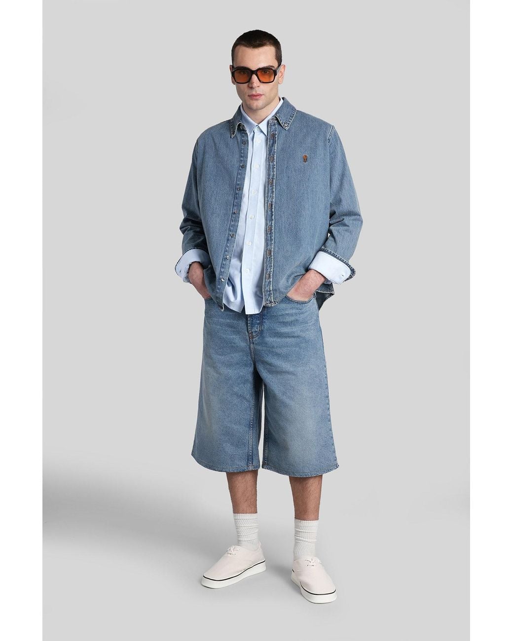 Camicia in Cotone Blu di AMI in Blue da Uomo