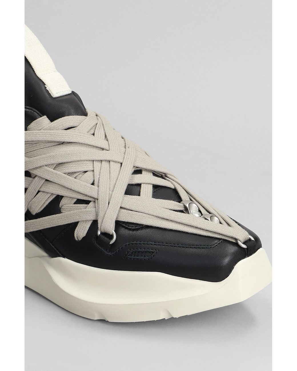 Rick Owens Megalaced Geth Run Sneakers In Black Leather for Rick Owens Megalaced Geth Run Sneakers In Black Leather for