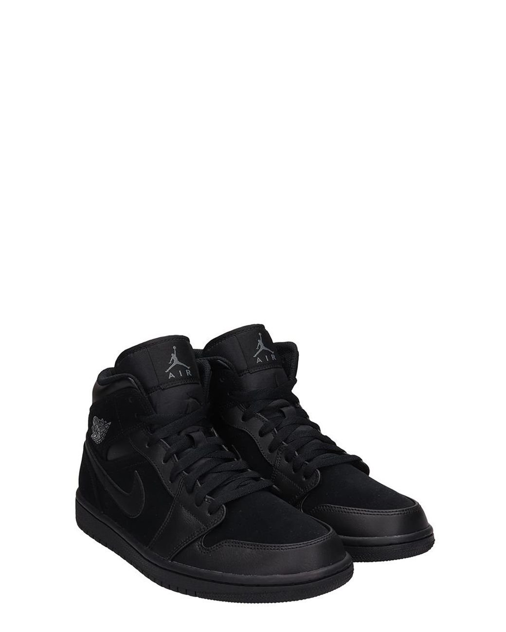 Nike Air Jordan 1 Mid Leather And Suede Sneakers in Black for Men | Lyst