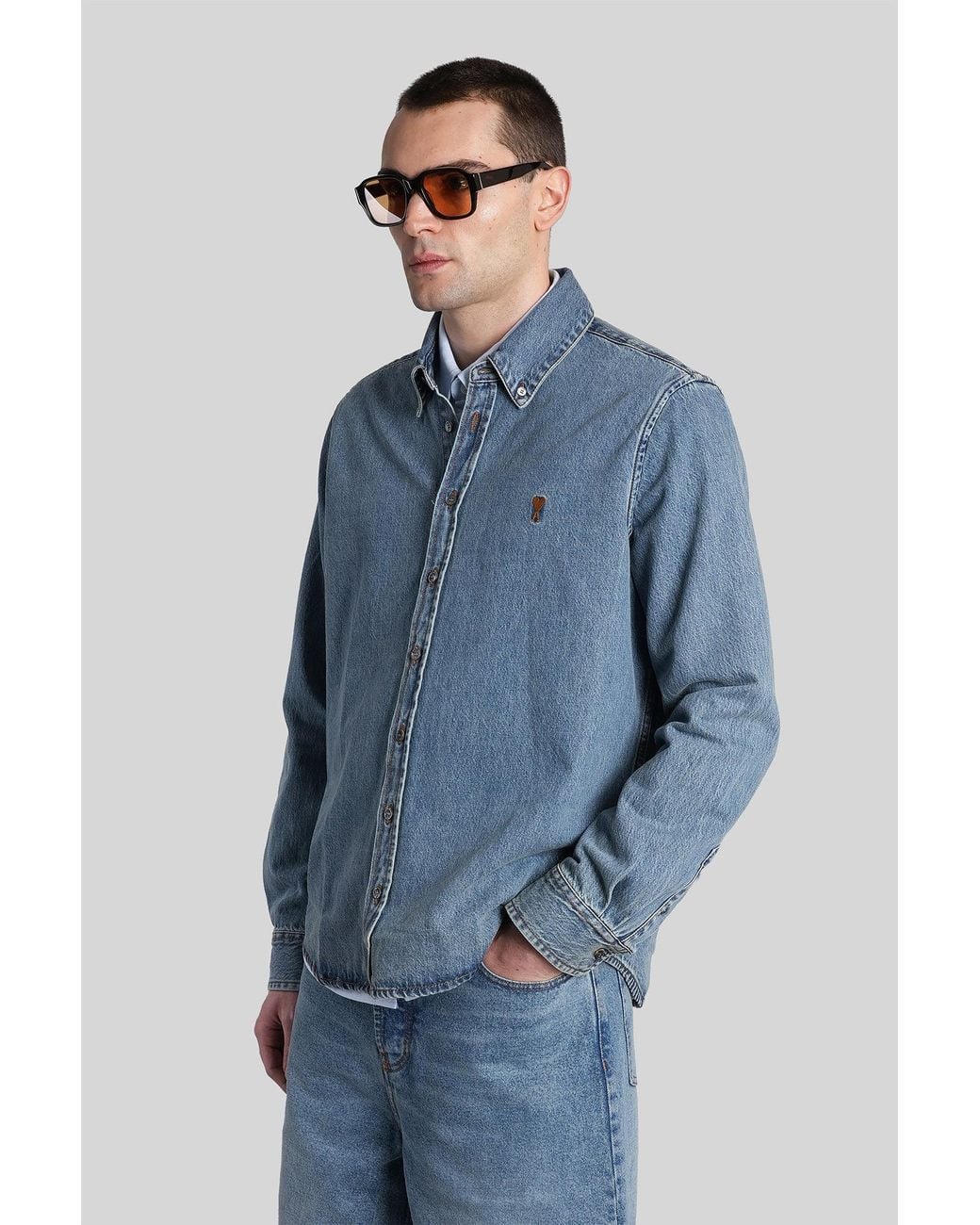 Camicia in Cotone Blu di AMI in Blue da Uomo