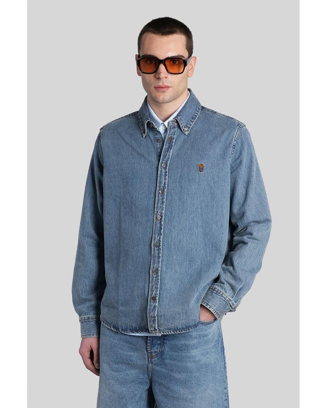 Camicia in Cotone Blu di AMI in Blue da Uomo