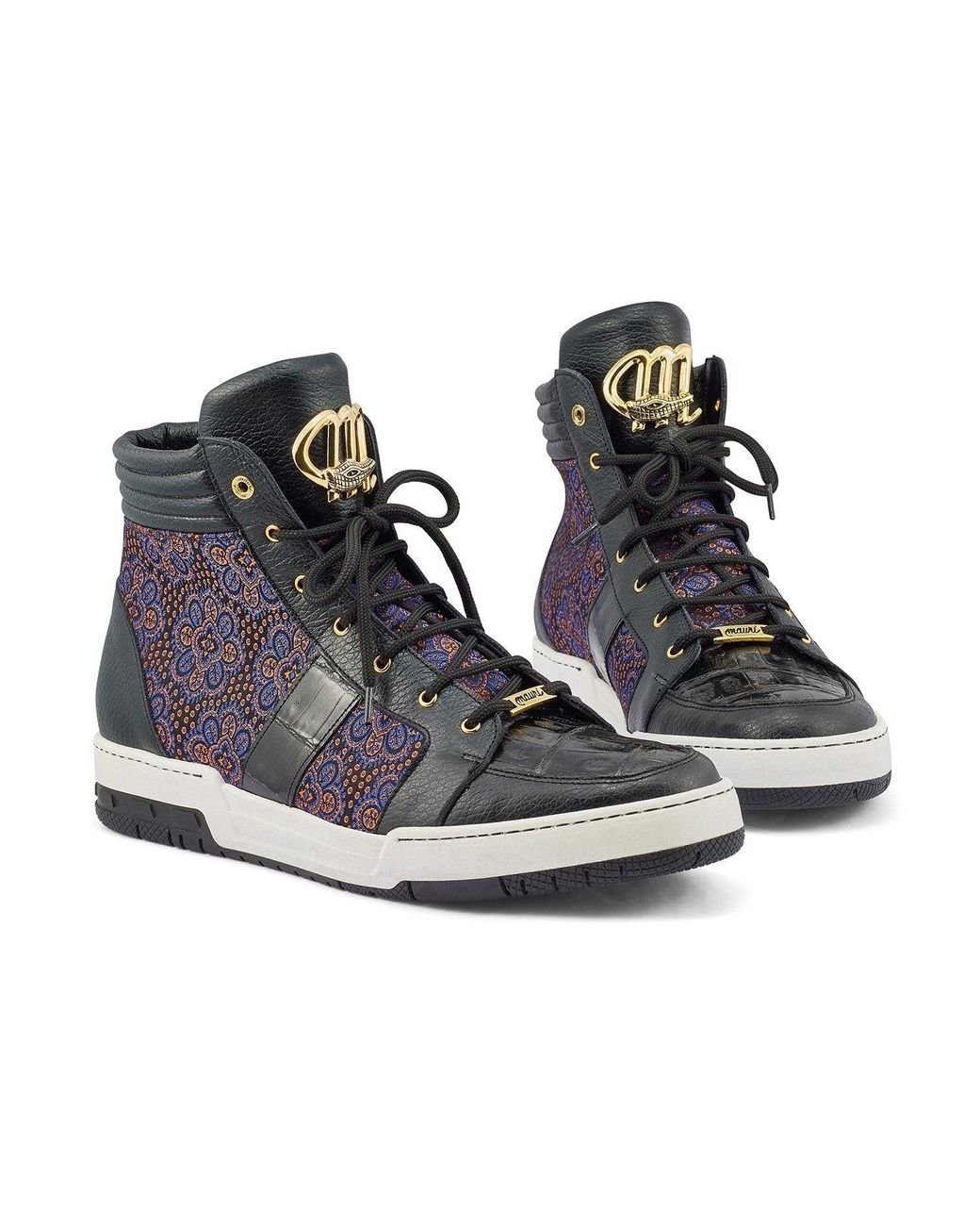 Mauri 8411 Genesis Shoes Black & Blue Exotic Crocodile / Time Leather /  Matahari Fabric High-top Sneakers (ma5404) for Men | Lyst