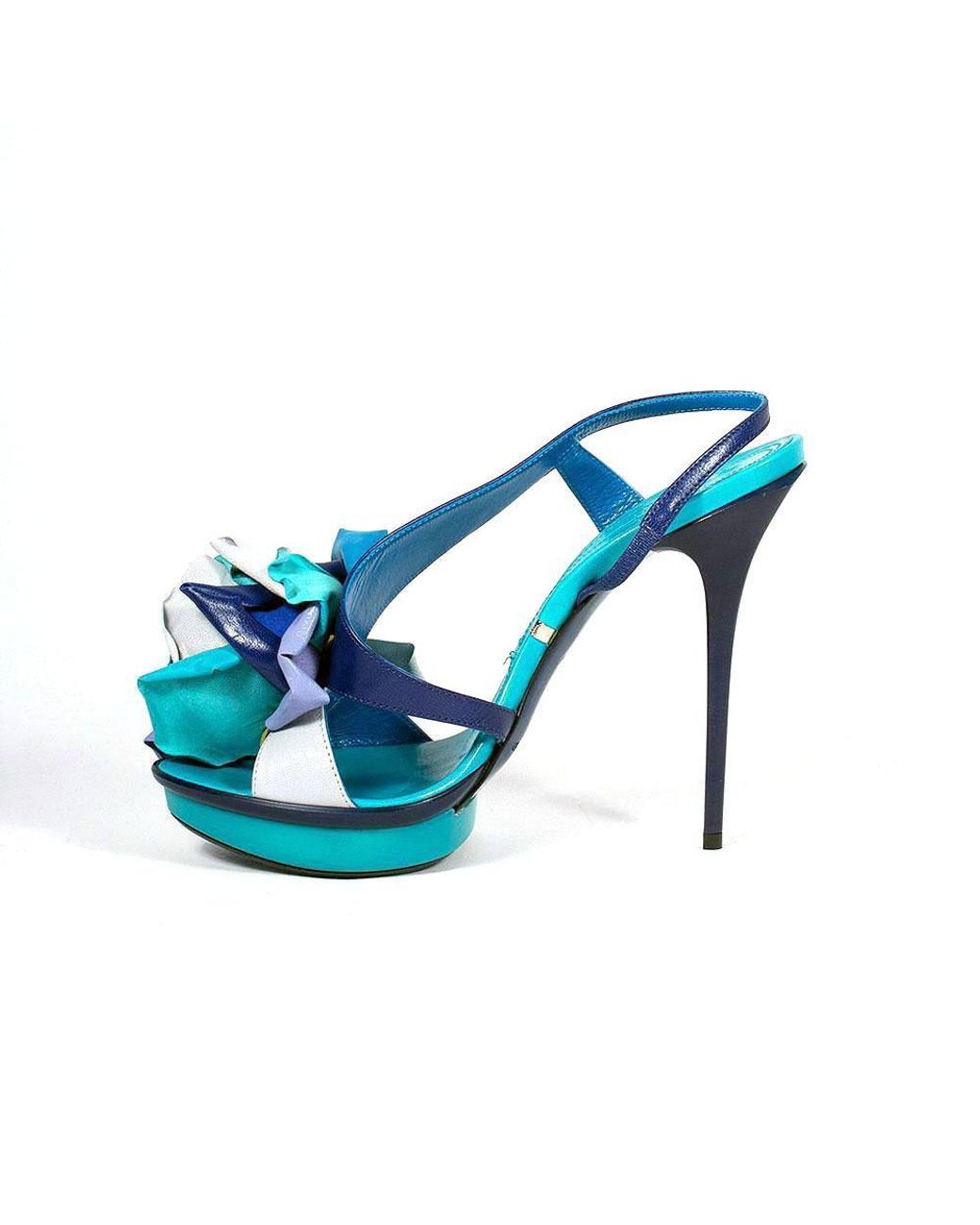 Gianmarco Lorenzi Shoes & Turquoise Calf-skin Leather Platform Sandals  (gm100) in Blue | Lyst