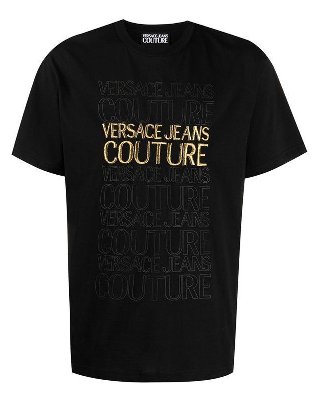 Versace Jeans Couture Embroidered Cotton T-shirt in Black for Men - Lyst