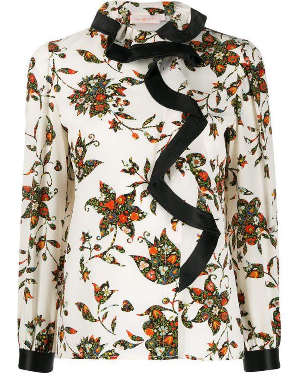 Tory Burch Floral Print Silk Blouse in White - Lyst