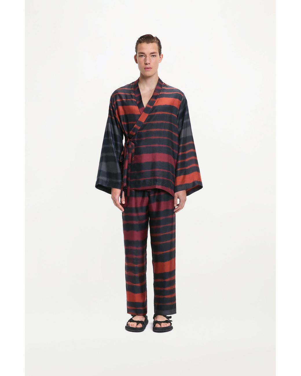 RS24-RTW-TR04M-0005-TAO TROUSERS PRINTED SILK TWILL RAINBOW CROC Red Tao Trousers for men